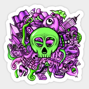 Doodle Skull Pink Sticker